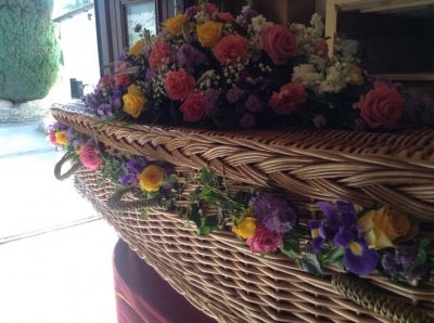 Wicker Coffin Garland and Oasis Spray S106 - Wicker coffin garland funeral flowers in Derby by Beauty of Flowers