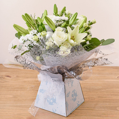 Pure Heaven Watered Hand Tied - Watered hand tied of flowers delivered in Derby and Derbyshire by Beauty of Flowers florist