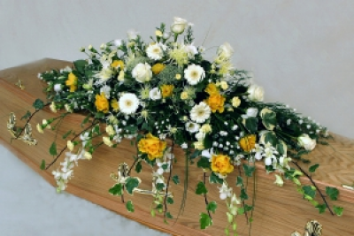 Trailing Coffin Spray - Trailing coffin spray in yellow and white but also available in any colour combination. Call our caring team of florists who are happy to help and assist you
