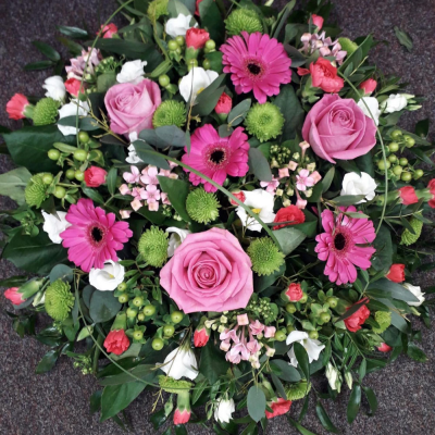 Posy SYM-345 - Lilac & White Posy for a funeral. The florist will arrange the flowers in oasis and deliver to the funeral director or the private address of your choice.