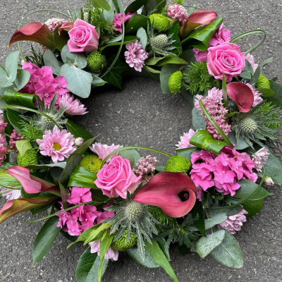 Wreath SYM-317 - Classic Wreath with Mixed Flowers.