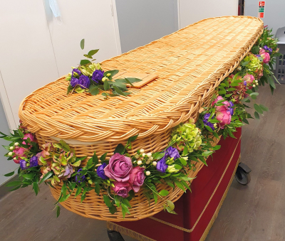 Wicker Coffin Garland and Natural Spray S104 - Flowers for a wicker coffin in Derby by Beauty of flowers florist