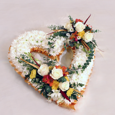 Open Based Heart S057 - Heart funeral flower tribute in Derby Derbyshire by Beauty of Flowers