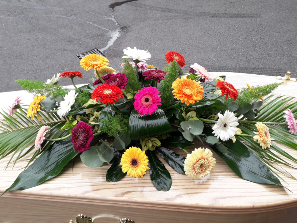 Mixed Gerbera Coffin Spray C172