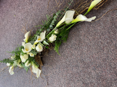 Wicker Contemporary Cross C179 - Wicker cross funeral flowers in Derby and Derbyshire by Beauty of Flowers