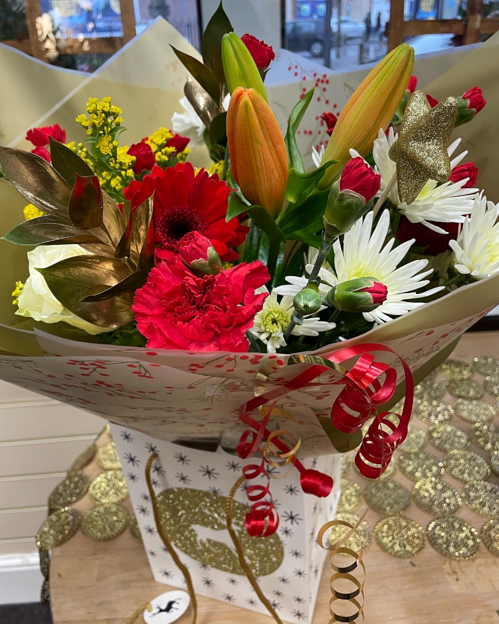 Red Nose Reindeer Watered Handtied