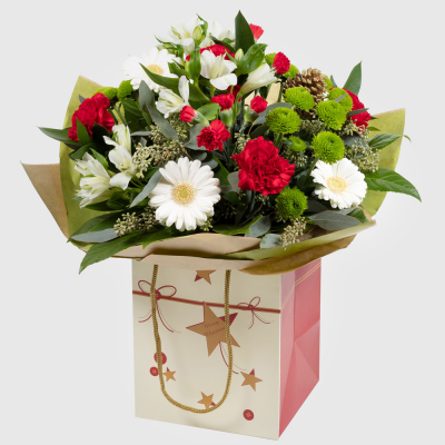 Holiday Splendour - A classic Christmas bouquet delivered in a festive gift bag, Holiday Splendour is certain to be a hit. Put together by hand and delivered by a florist local to you.