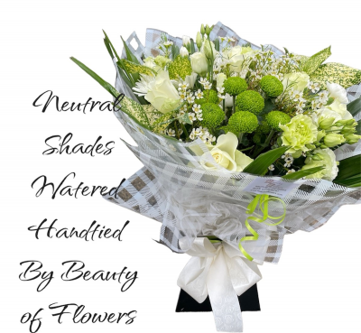 Neutral Shades Watered Hand Tied - flowers delivered in Derby and Derbyshire by Beauty of Flowers florist