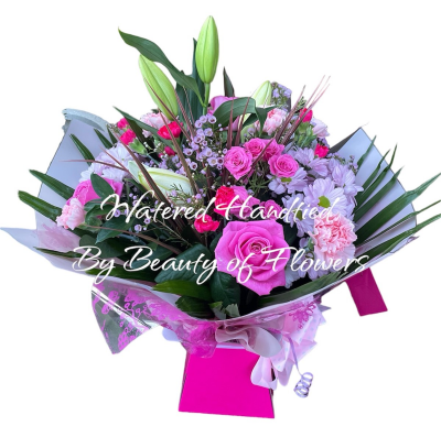 Pink Blush Watered Hand Tied - flowers delivered in Derby and Derbyshire by Beauty of Flowers florist