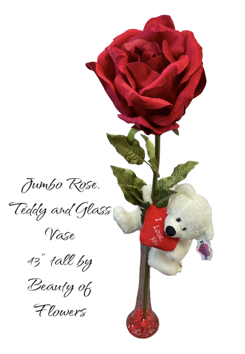 Jumbo Rose, Teddy and Glass Vase