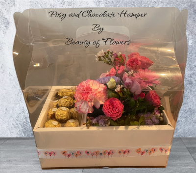 Posy and Chocolate Hamper - Mothers Day flowers delivered in Derby and Derbyshire by Beauty of Flowers florist.
