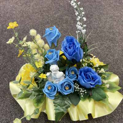 Artificial Blue and Yellow Cherub Posy - Artificial Funeral Flowers By Beauty of Flowers in Derby