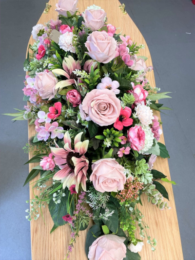Artificial Pink Coffin Spray - Artificial Funeral Flowers in Derby By Beauty of Flowers
Artificial Pink Coffin Spray approx 36"