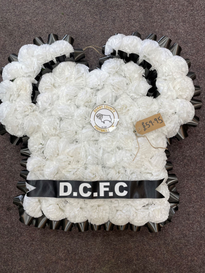 Derby County Football Shirt - Artificial Funeral Flowers in Derby by Beauty of Flowers Florist
Artificial Derby County Football Shirt, can also be personalised to any team. Size approx 22"