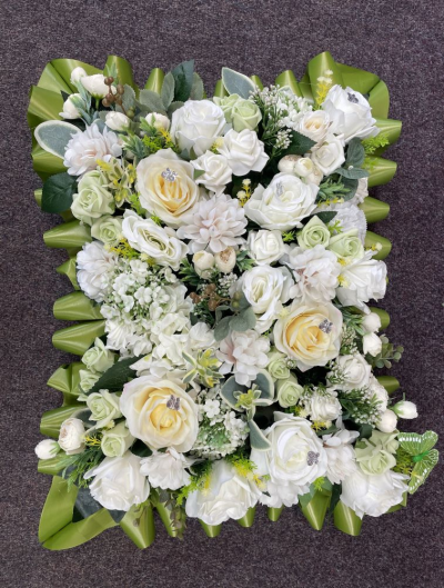 Artificial White, Cream and Green Loose Pillow - Artificial Funeral Flowers In Derby by Beauty of Flowers Florist
Artificial White, Cream and Green Loose Pillow. Size approx 21"