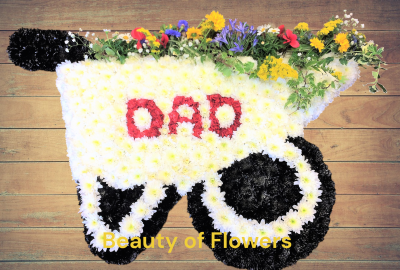 Wheel Barrow - An ideal tribute for someone who loves their garden or allotment and can be personalised with a 2-3 letter word. The borrow can be filled with either flowers or vegatables. The size of the tribute is approx 3ft x 2ft.